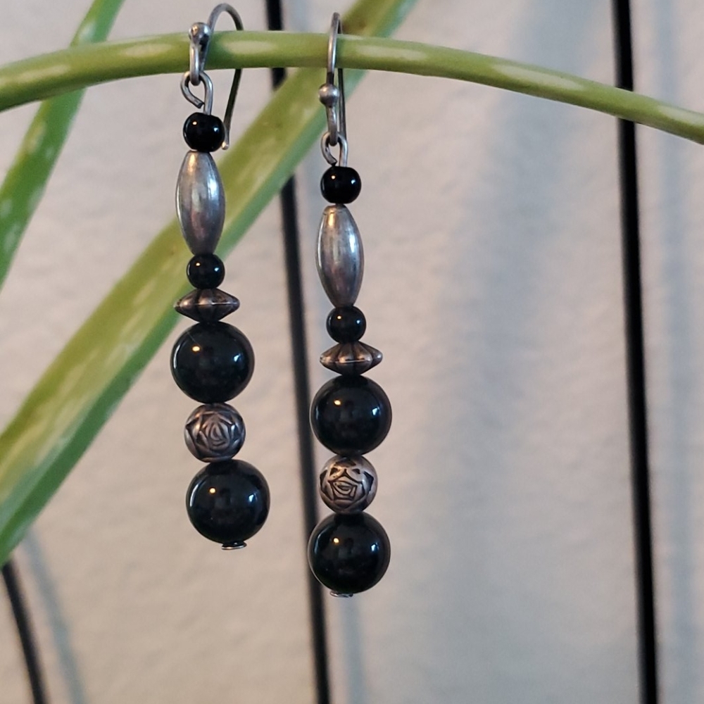 Onyx and silver earrings